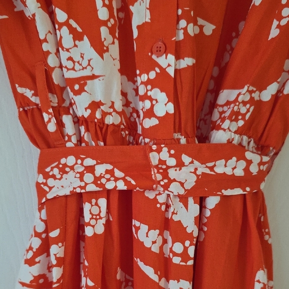 DKNY Darker Orange and White Midi Dress With Tie Lightweight 3 Button New - Picture 5 of 14